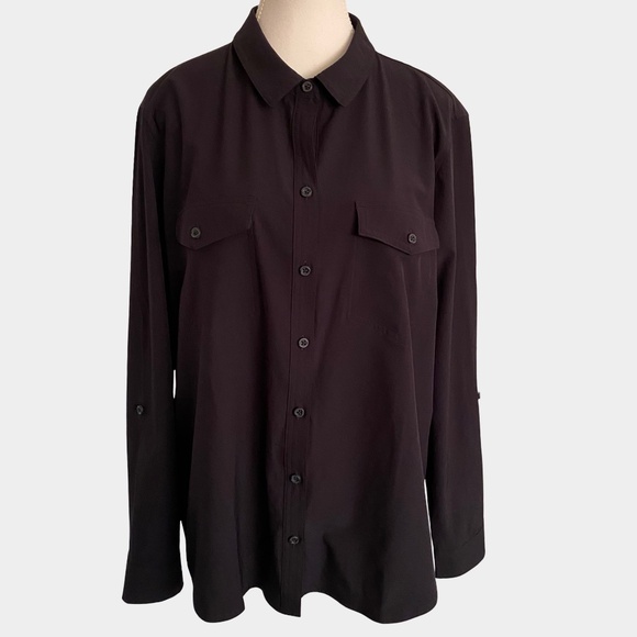 Eddie Bauer Womens Black Classic Fit Button Up Casual Office Shirt- Sz-XL - Picture 1 of 16